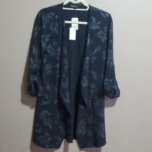 Le Chateau Black and Silver Patterned Open Front Blazer Size Medium